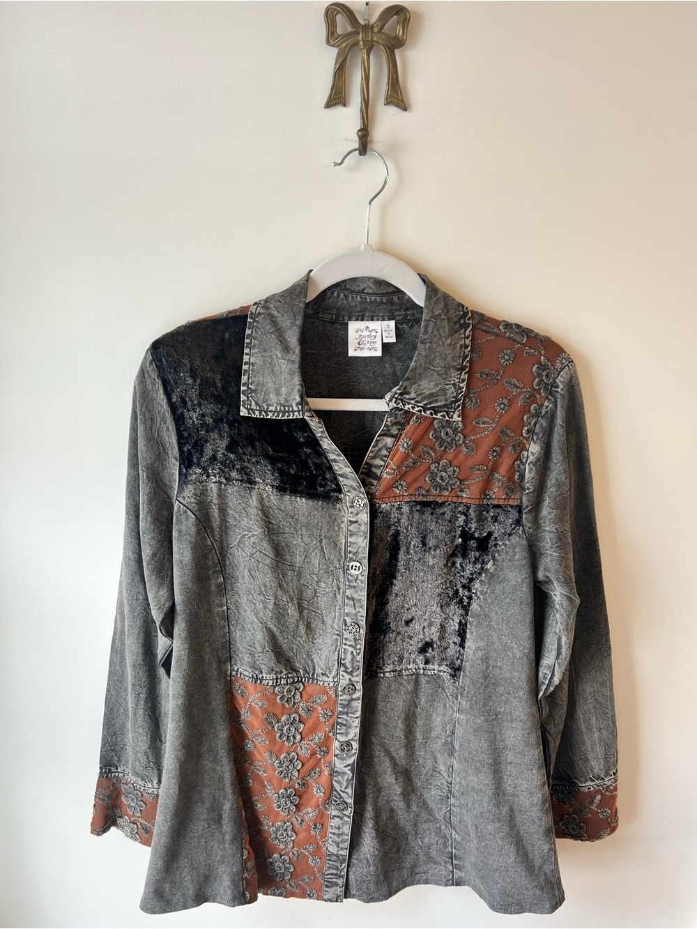 Parsley & Sage Mixed Media Boho Acid Wash Velvet Floral Patchwork Whimsigoth